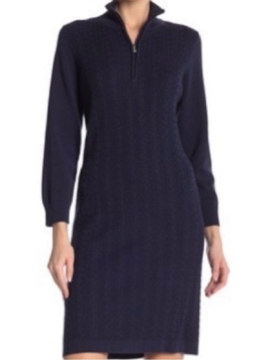 Tommy Bahama Dresses & Skirts - Tommy Bahama Navy Knit Midi Dress with Half-Zip Collar